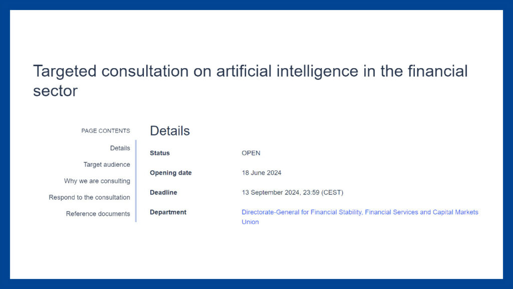 Targeted consultation on artificial intelligence in the financial sector